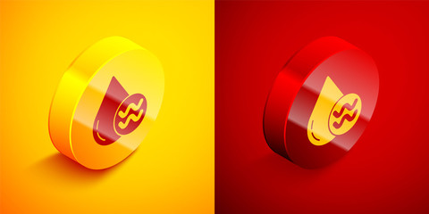 Isometric Recycle clean aqua icon isolated on orange and red background. Drop of water with sign recycling. Circle button. Vector Illustration