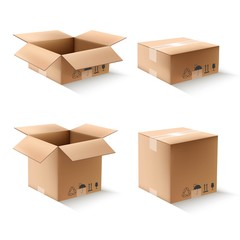 Fototapeta premium vector collection of cartoon boxes.open and closed. Isolated on white background. Icon illustration.