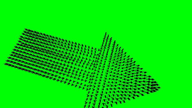 Businessmen lead by a businesswoman forming arrow shape, hd, against Green Screen