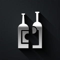 Silver Bottles of wine icon isolated on black background. Long shadow style. Vector Illustration