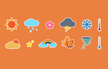Set of seasons and weather icons, summer, spring, autumn, winter.