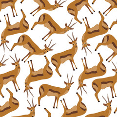 Fototapeta na wymiar Pattern with an antelope. Cartoon vector illustration for prints, clothes, packaging, and cards. Wild animal vector seamless pattern.