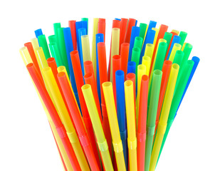 Colorful drinking straws on white background