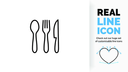 Editable line icon of a cutlery set, part of a huge set of editable line icons!  - obrazy, fototapety, plakaty