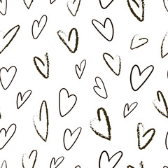 Seamless pattern with hearts. The pencil style. Modern and stylish romantic poster design, wrapping paper, Valentine design. Vector graphics on a white background.
