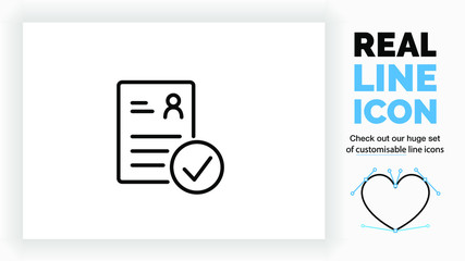 Editable line icon of a resume with a checkbox, part of a huge set of editable line icons and stick figures!