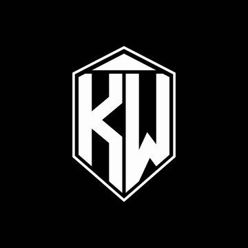 kw logo monogram with emblem shape combination tringle on top design template