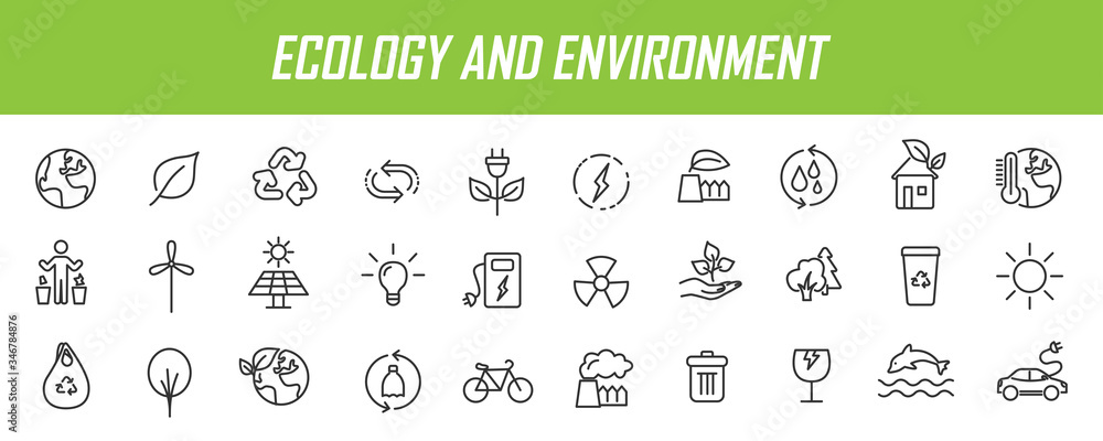 Aufkleber set of linear ecology icons. environment icons in simple design. vector illustration