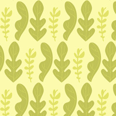 Summer branches and grass. Green forest pattern.