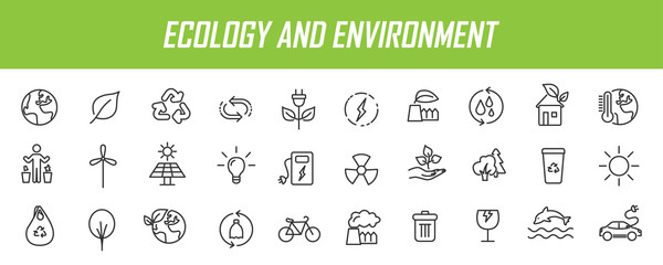 Set of linear ecology icons. Environment icons in simple design. Vector illustration