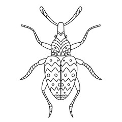 Coloring page with a beetle. 
Line art of a beetle. Bug tattoo.