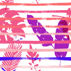 Sailor Stripes Vector Seamless Pattern, Textile Floral Indigo Bleu Rose Violet. bohémien