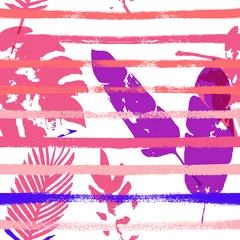 Photo sur Plexiglas Rayures horizontales Sailor Stripes Vector Seamless Pattern, Textile Floral Indigo Bleu Rose Violet. bohémien