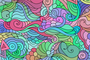 Zentangle inspired tribal ornaments with hand drawn doodle drawings. Bohemian abstract background.