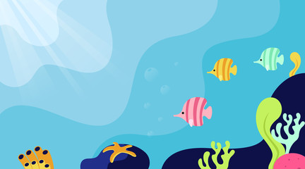 Naklejka na ściany i meble Nature background of world ocean day illustration vector. Under water background illustration vector