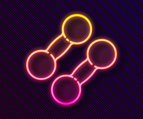 Glowing neon line Dumbbell icon isolated on black background. Muscle lifting icon, fitness barbell, gym, sports equipment, exercise bumbbell. Vector Illustration