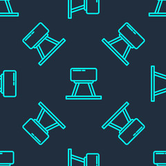 Green line Pommel horse icon isolated seamless pattern on blue background. Sports equipment for jumping and gymnastics. Vector Illustration