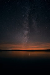 Fototapeta na wymiar sunset and milky way over the lake