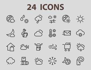 Fototapeta na wymiar WEATHER set of icons, icons such as weather forecast and clouds, wind, rain, snow, weather settings and sunny weather and much more. Editable stroke, simple vector lines