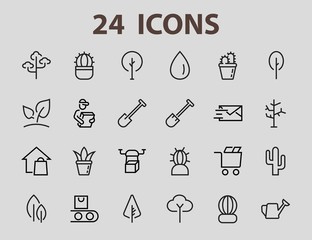   A set of Rosteniya Icons, and garden care, Vector illustration, Contains Icons such as tree, cactus, watering can, spade, flower and much more. on a white background, editable bar 480x480