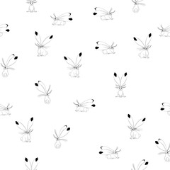 Seamless monochrome pattern with hands drawn kind hares.