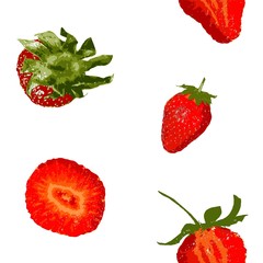 Strawberry pattern. Vector illustration. Realistic cut strawberries.