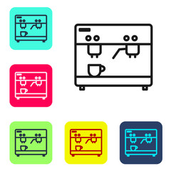 Black line Coffee machine icon isolated on white background. Set icons in color square buttons. Vector Illustration