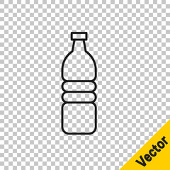 Black line Bottle of water icon isolated on transparent background. Soda aqua drink sign. Vector Illustration