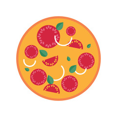 Fresh pizza with tomatoes, cheese, olives, sausage, onions, basil. Traditional italian fast food.