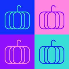 Obraz premium Pop art line Pumpkin icon isolated on color background. Happy Halloween party. Vector Illustration