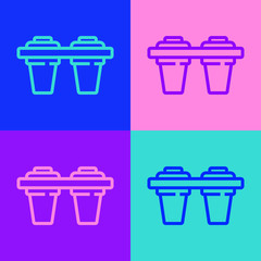 Pop art line Water filter icon isolated on color background. System for filtration of water. Reverse osmosis system. Vector Illustration