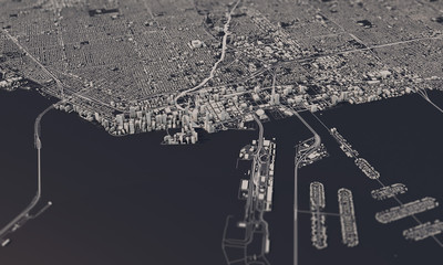 Miami, Florida, USA city map 3D Rendering. Aerial satellite view - obrazy, fototapety, plakaty
