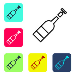 Black line Opened bottle of wine icon isolated on white background. Set icons in color square buttons. Vector Illustration