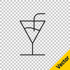 Black line Cocktail icon isolated on transparent background. Vector Illustration