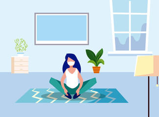 Woman with mask at home vector design