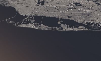 Miami, Florida, USA city map 3D Rendering. Aerial satellite view