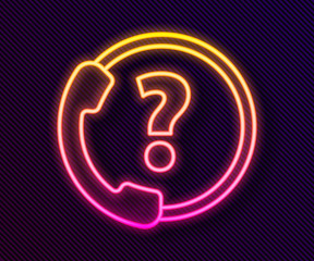 Naklejka premium Glowing neon line Telephone 24 hours support icon isolated on black background. All-day customer support call-center. Full time call services. Vector Illustration