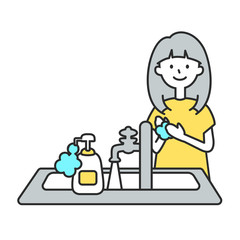 Vector Illustration of a girl washing hands