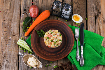 Salad Olivier. Russian traditional salad. Vegetable Salad