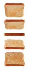Slices of toast flying isolated on white