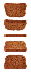 Slices of toasted bread flying isolated on white
