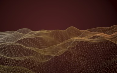 Abstract landscape on a brown background. Cyberspace grid. hi tech network. Depth of field. 3D illustration