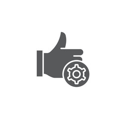 Thumb up gear vector icon symbol isolated on white background