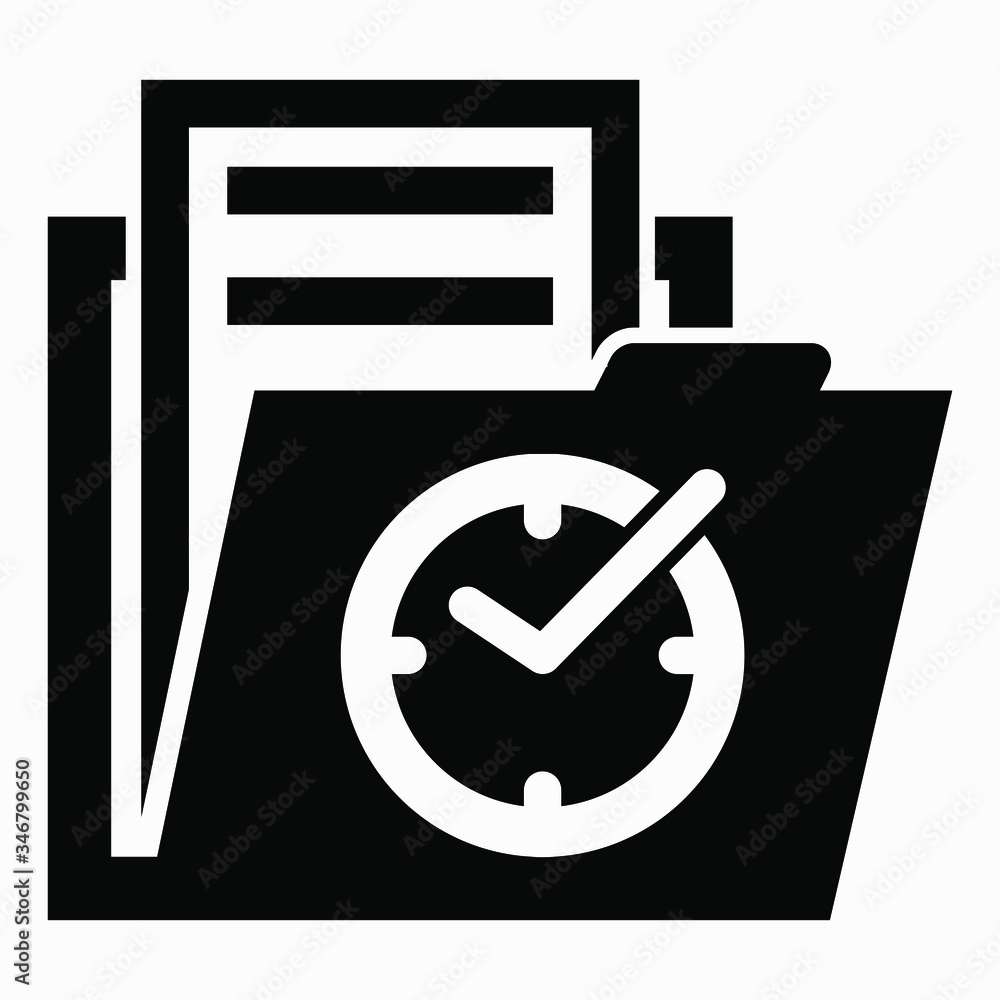 Poster folder and clock icon. illustration of temporary files. folder with temporarily available documents.