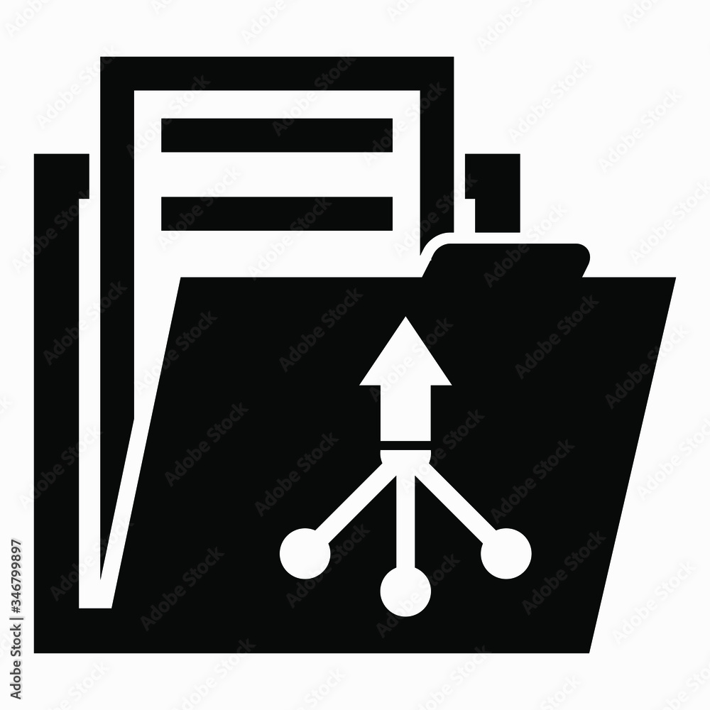 Poster folder and arrow icon. linking documents. illustration of different types of files. go to the level 