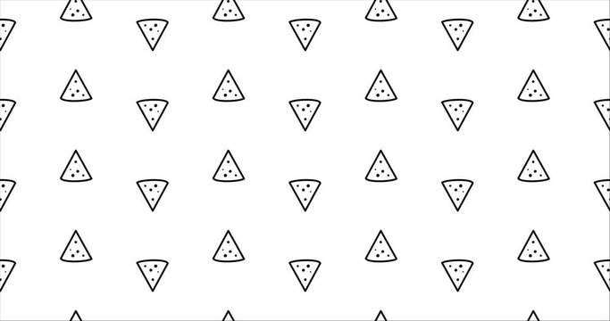 Repeating black and white seamless video animation motion clip background with tacos chips cheese icon  in seamless pattern repeating loop