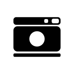 Obraz premium Camera Icon, for photo studios, documents, model photo. A black silhouette isolated on a white background. Symbol for the design of mobile app, game. Vector.