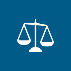 Justice Scales Icon On Blue Background. Blue Flat Style Vector Illustration