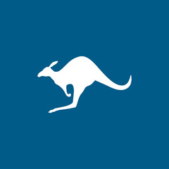 Kangaroo Icon On Blue Background. Blue Flat Style Vector Illustration