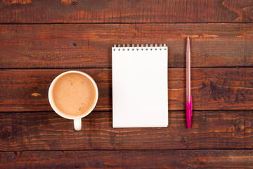 Flatlay background with a cup of coffee